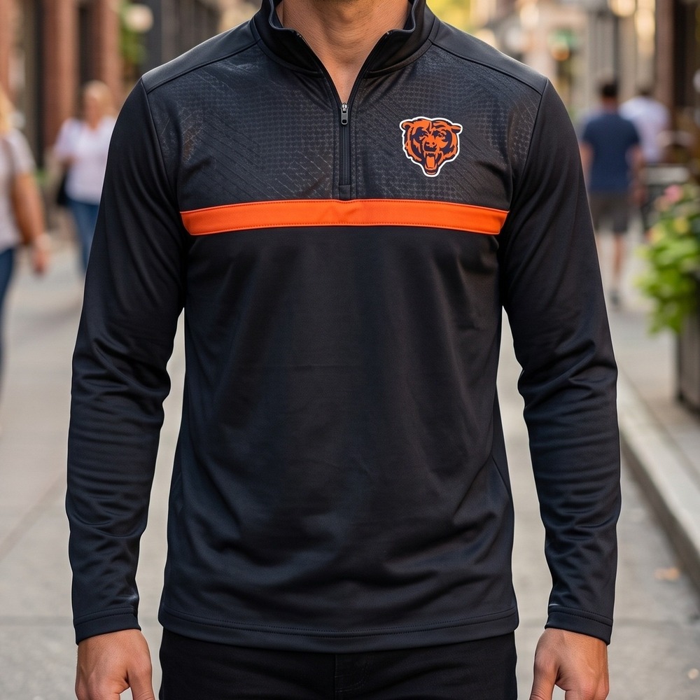 NFL Team Apparel Chicago Bears Mens Navy Blue Orange Quarter Zip Pullover S NEW